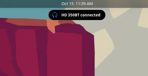 A toast saying the HD 350BT headphones connected
